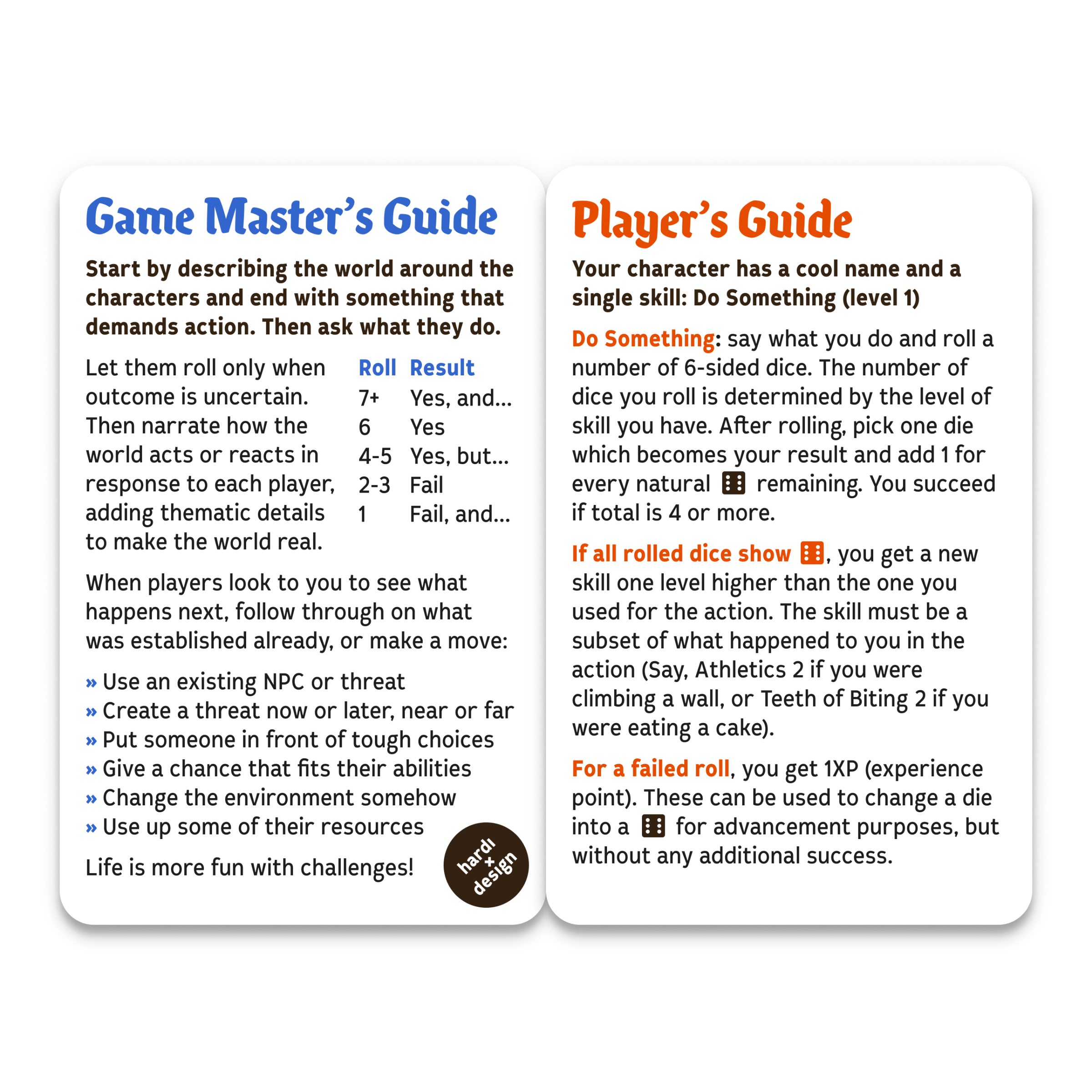 Role-playing game on a single card