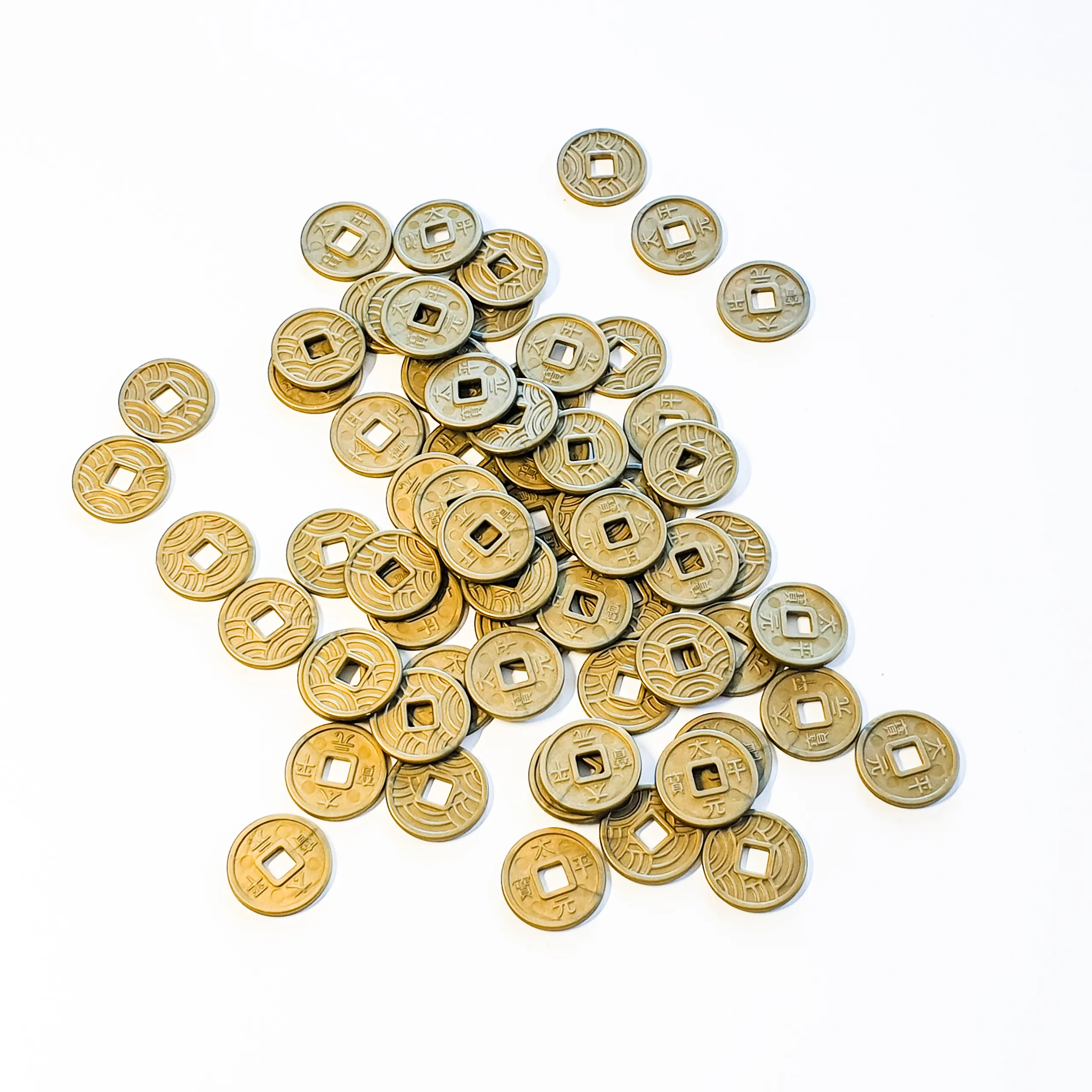 Handful of Spyrium coins, inspired by chinese coins with a square hole