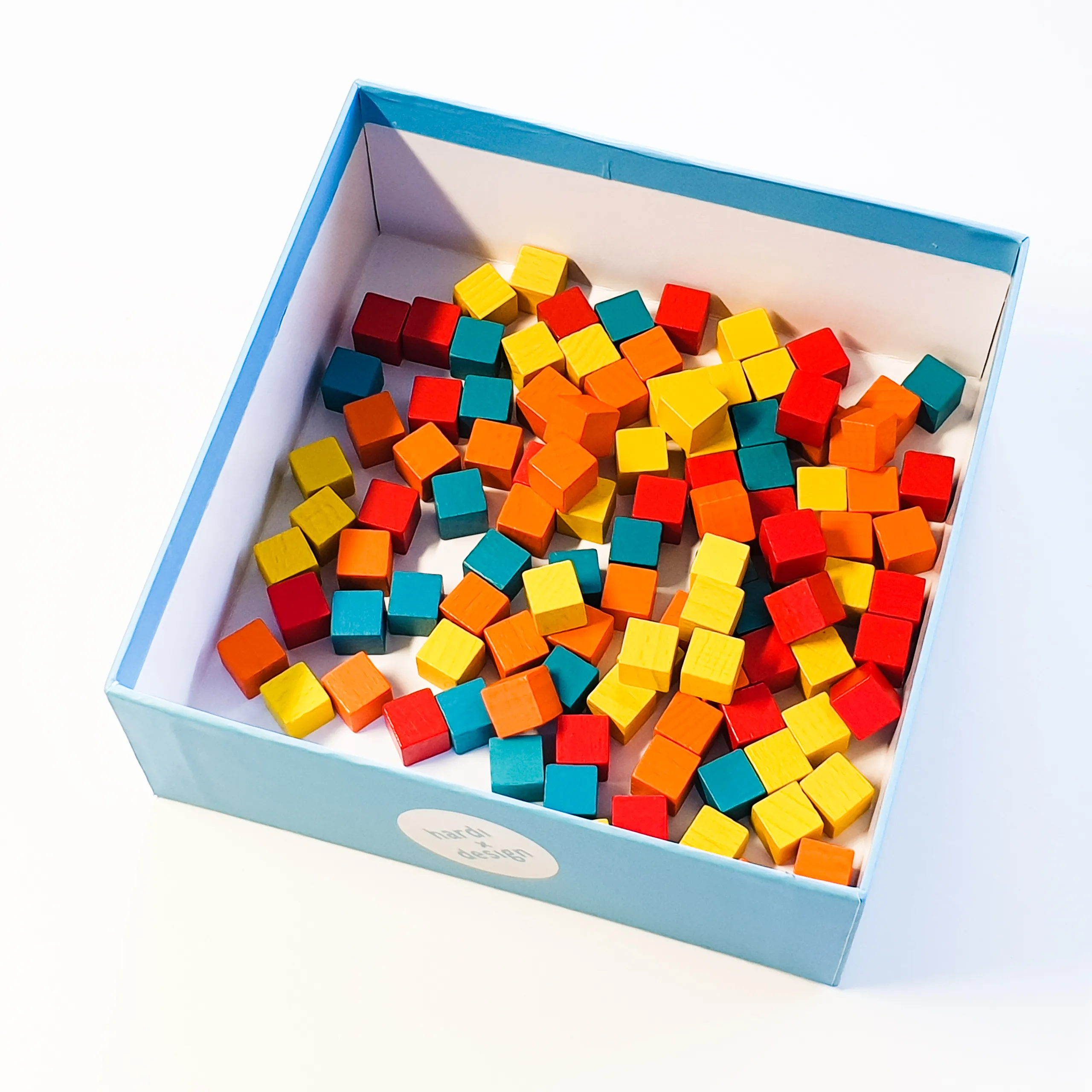 Wooden spice token cubes in the box bottom