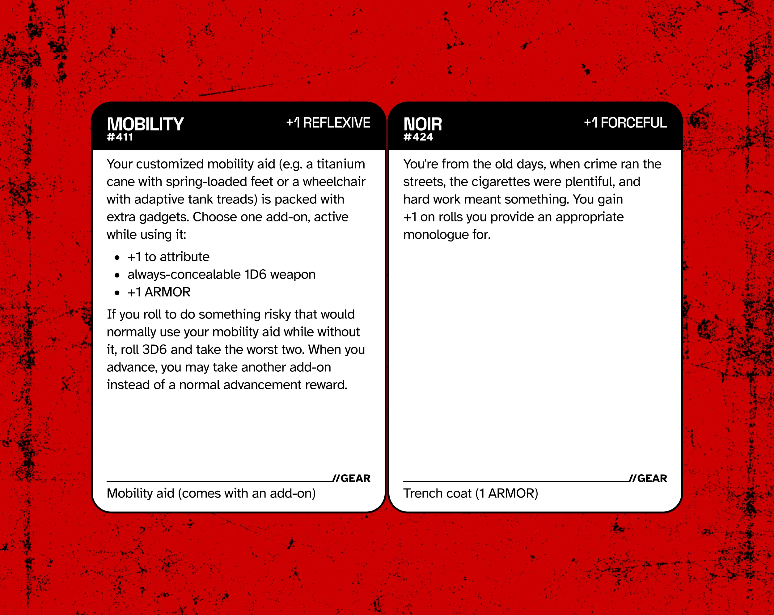 Mobility and Noir traits demonstrating differing text lengths